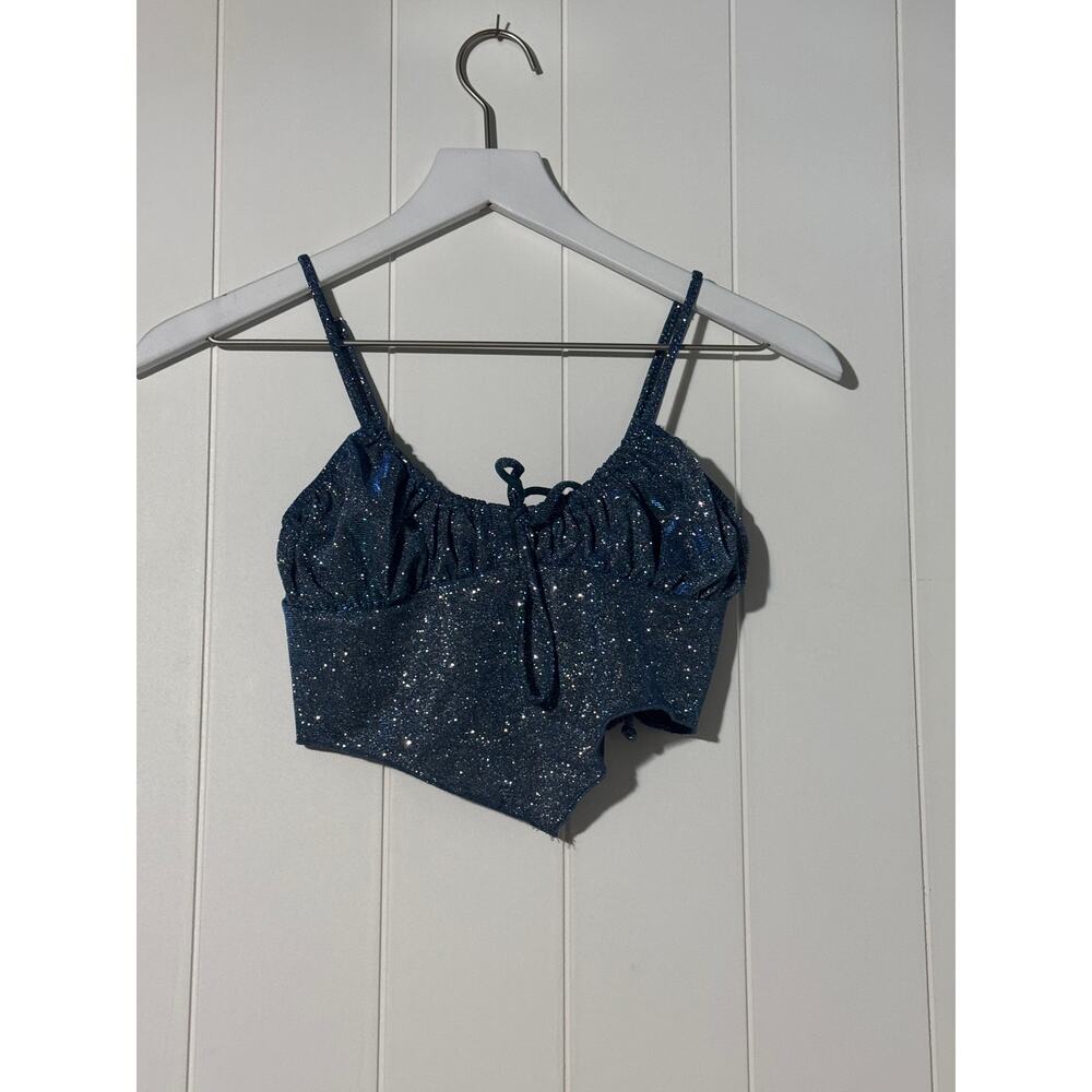 Urban Outfitters Sparkle Crop Top Spaghetti Strap Smocked Back Size Small